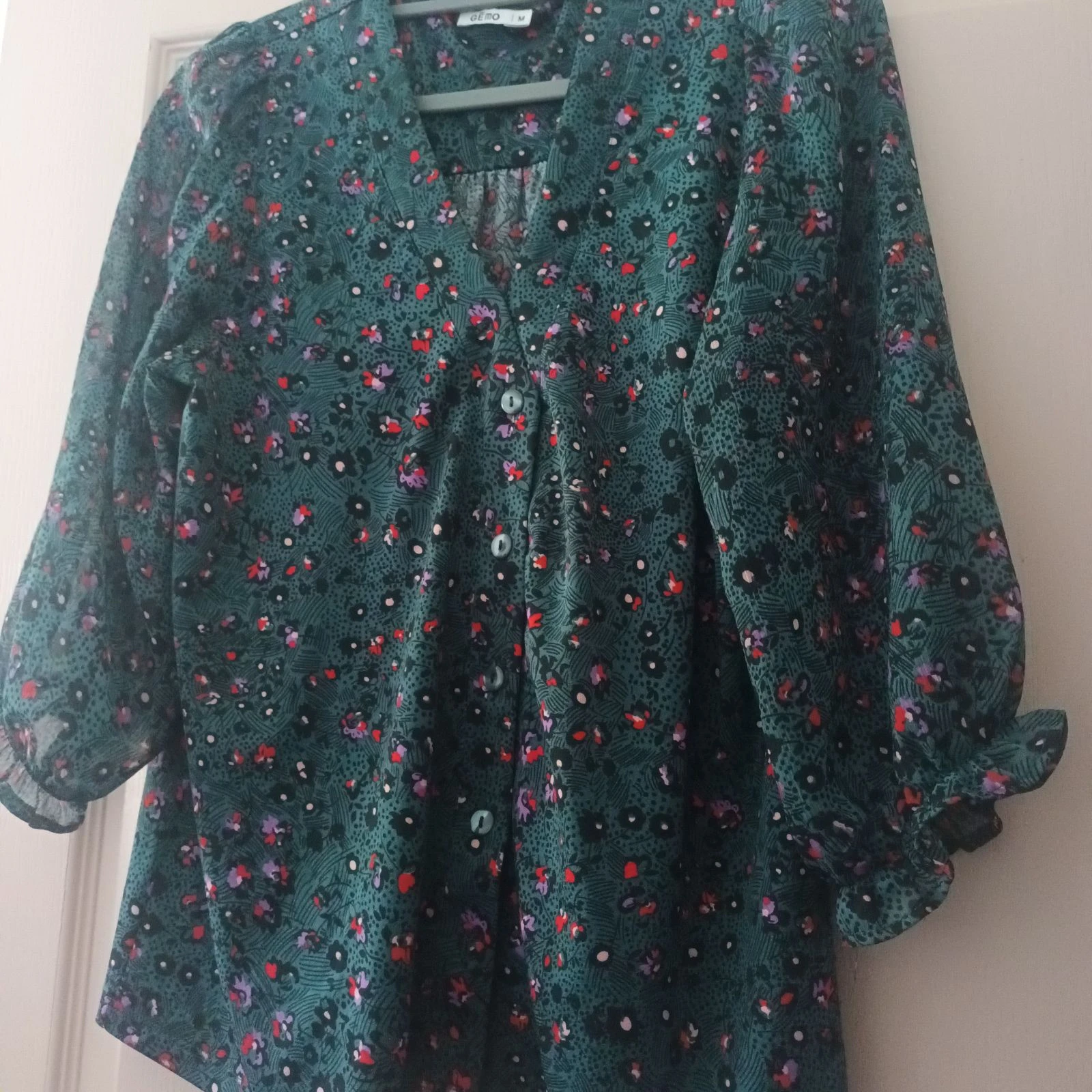 Bloemenblouse GÉMO – Maat 38 (M) – Eenden Groen / Transparante mouwen – photo 4